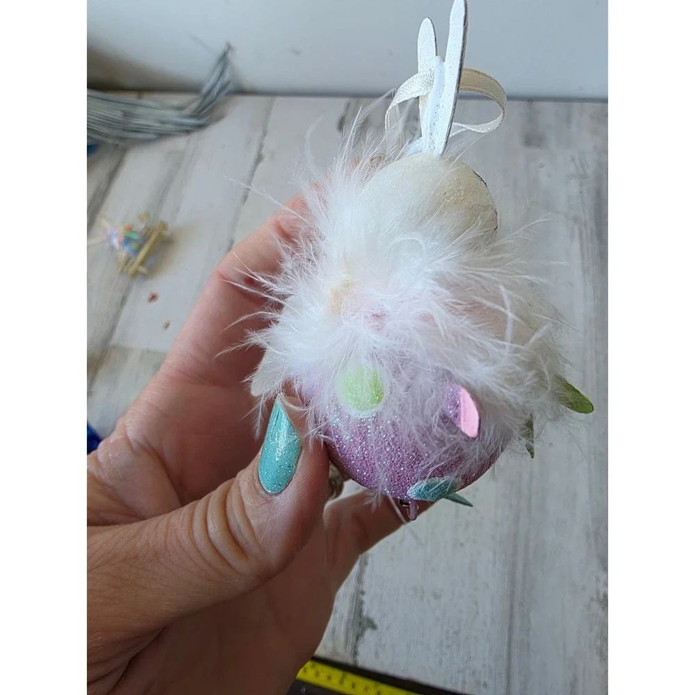 Vintage Pier 1 Easter glitter bunny metal ornament rabbit spring flower decor